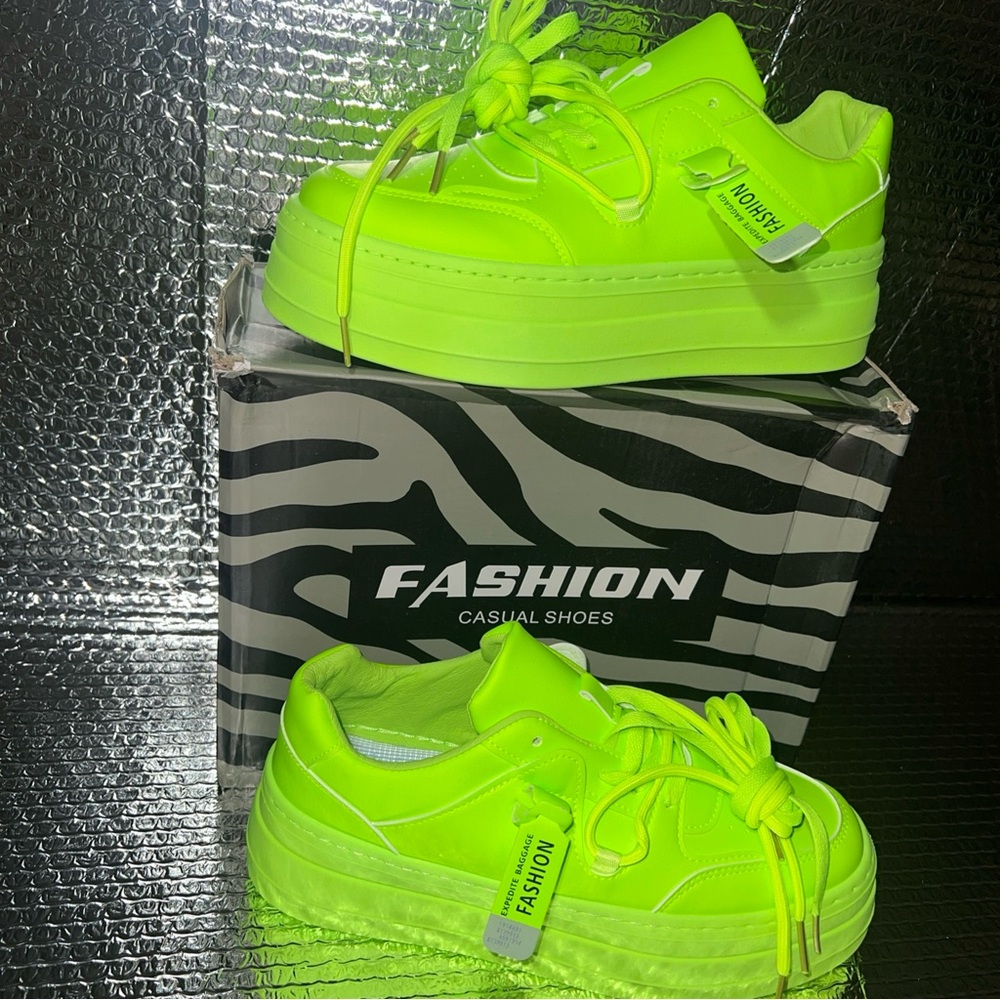 Vibrant Neon Green Women's Sneakers - Picture 4 of 6